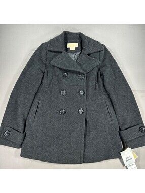 Michael Kors Women's Double-Breasted Wool Blend Peacoat Small Gray/Black